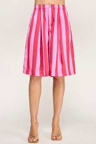 Fuchsia & Red High-Waist Shorts