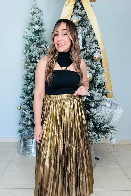 Falda Plizada MetalicaDorada-Gloria Eterna