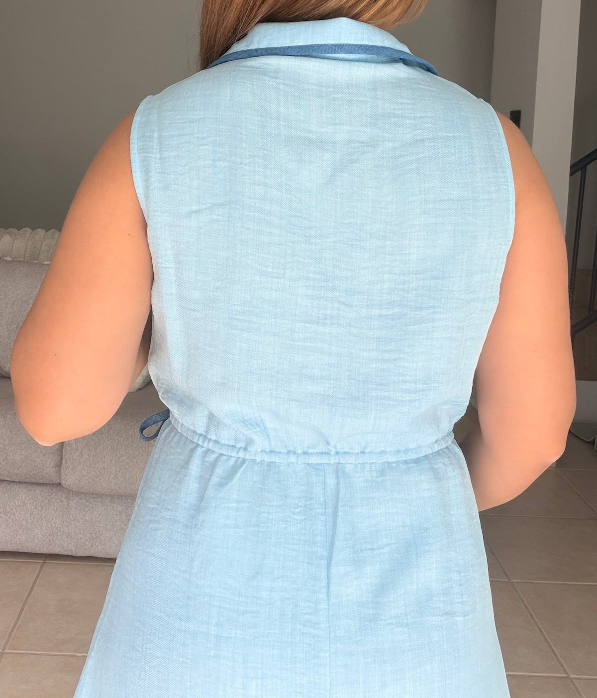 Blue Contrast Binding Midi Dress