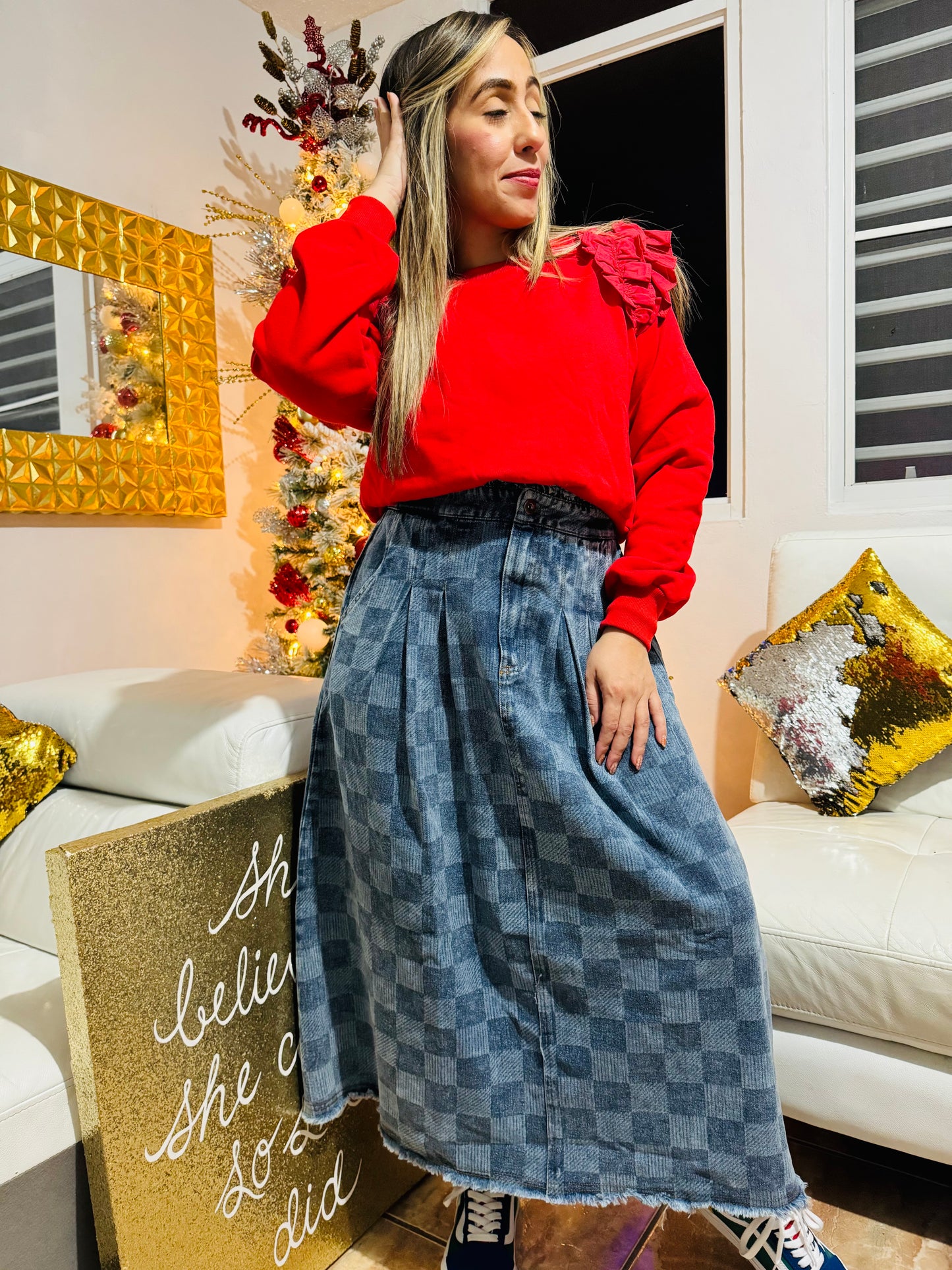Checkered Midi Skirt