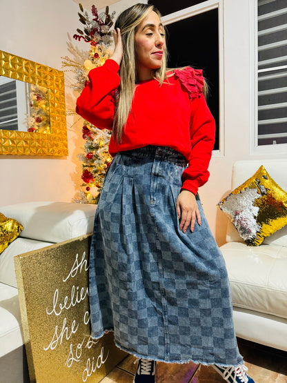 Checkered Midi Skirt