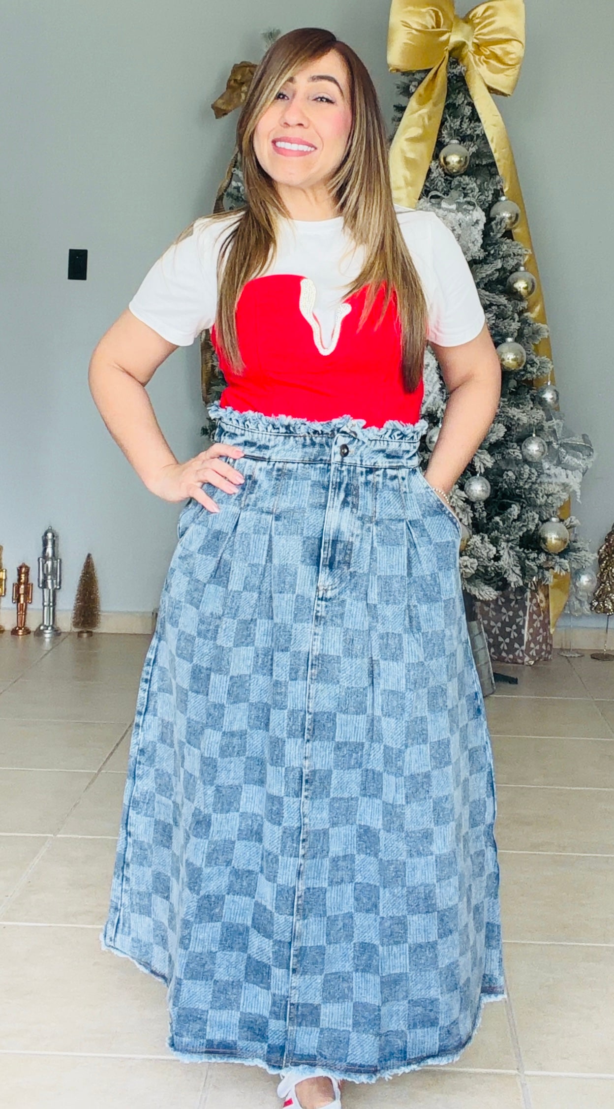 Checkered Midi Skirt