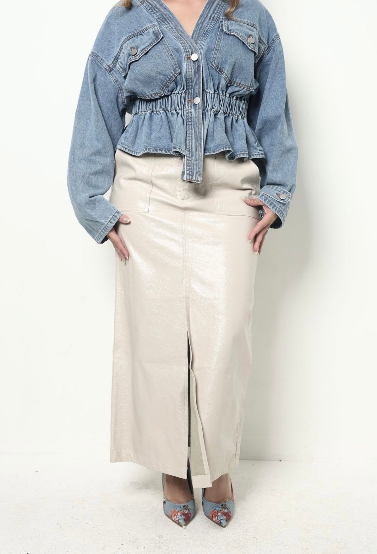 FRONT SLIT SKIRT-SAND
