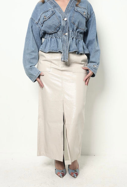 FRONT SLIT SKIRT-SAND