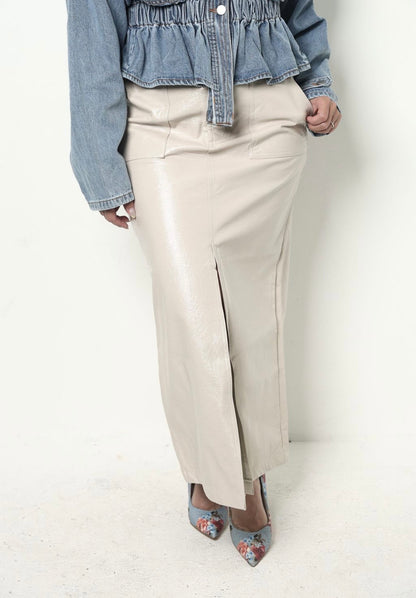 FRONT SLIT SKIRT-SAND